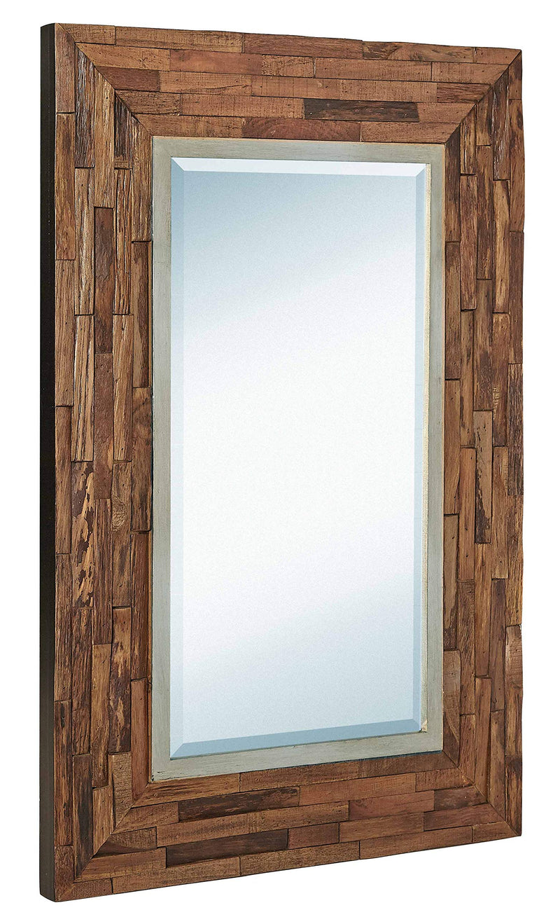 Rustic Natural Wood Framed Wall Mirror | Solid Construction Glass Wall Mirror | Vanity