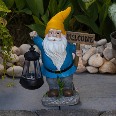 VP Home Welcome Gnome with Lantern Solar Powered LED Outdoor Decor Garden Light (Red Hat