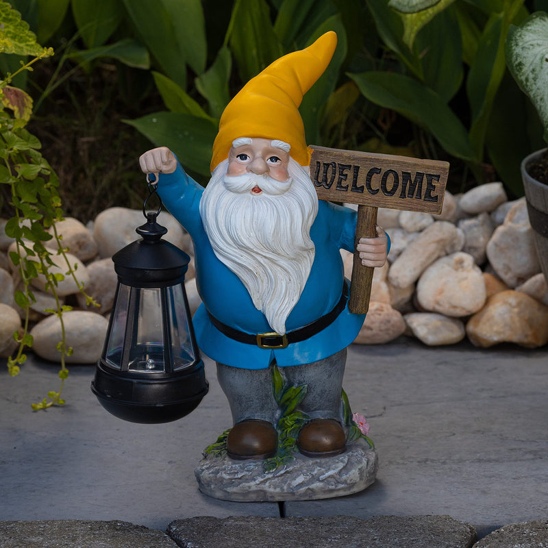 VP Home Welcome Gnome with Lantern Solar Powered LED Outdoor Decor Garden Light (Yellow