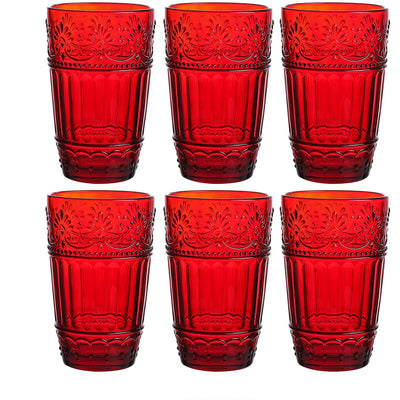 Glass Tumblers | Set Of 6 Drinking Glasses | 11Oz Embossed Design | Drinking Cups For Wa