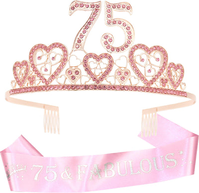 75th Birthday Pink Tiara for women, 75th Birthday Sash and Crown, 75th Sash Birthday