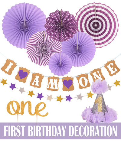 FIRST BIRTHDAY DECORATION SET FOR GIRL- 1st Baby GIRL Birthday Party, Stars Paper Garland