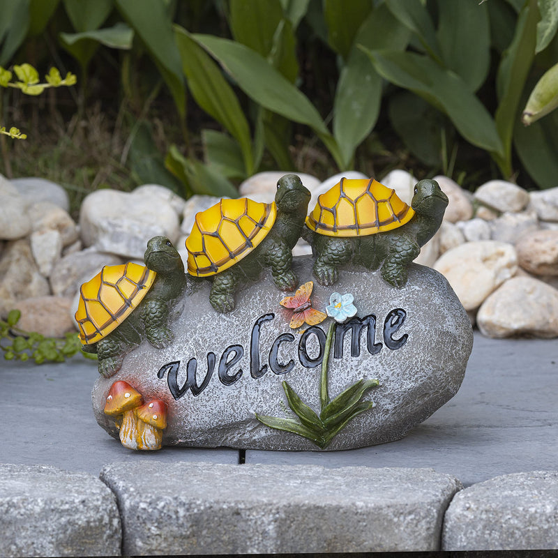 Welcome Turtles On A Rock Solar Powered Led Outdoor Decor Garden Light