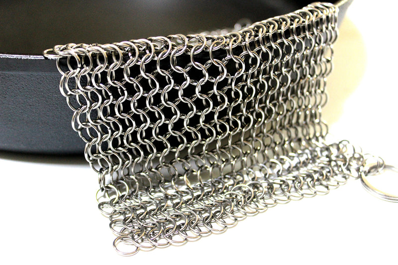 18/10 Stainless Steel Chainmail Scrubber, 8" x 8", for Cast Iron Pans and Pots