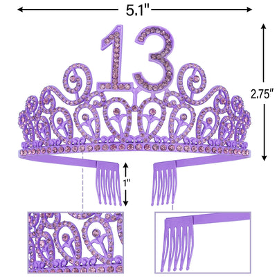 13th Birthday Sash And Tiara For Girls - Fabulous Set: Glitter Sash + Ripples