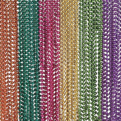 Kicko Mardi Gras Beads Necklace - 144 Pieces Metallic Bulk Party Favor Beaded Necklace