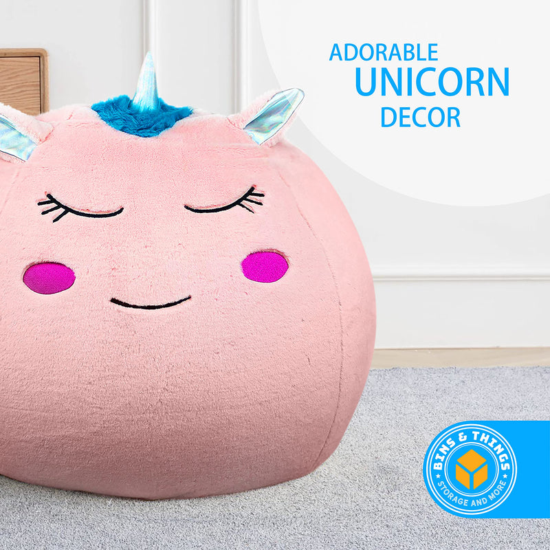 Unicorn Bean Bag Chair Cover for Kids (26 x 24 Inch) Ultra-Soft and Fluffy Fur-Like Cover