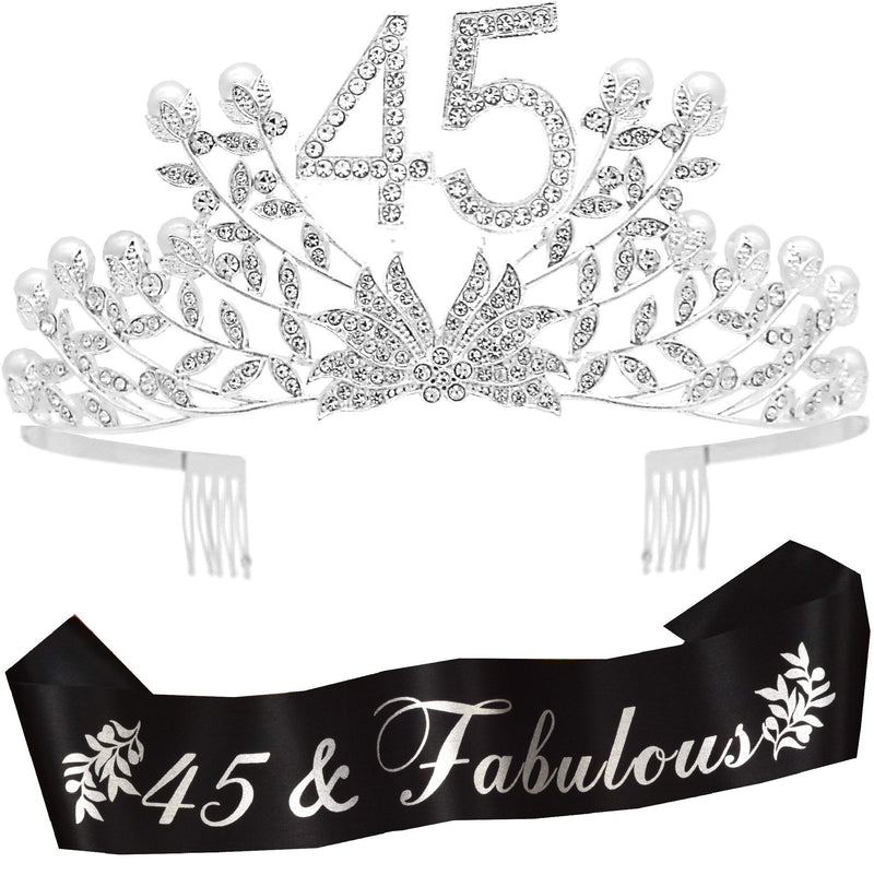 45th Birthday Gifts for Women, 45th Birthday Tiara and Sash, 45 Fabulous Sash and Crystal