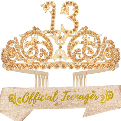 13th Birthday Sash And Tiara For Girls - Fabulous Set: Glitter Sash + Ripples