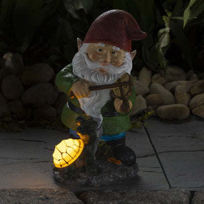 VP Home Fiddler Gnome with Glowing Turtle Solar Powered LED Outdoor Decor Garden