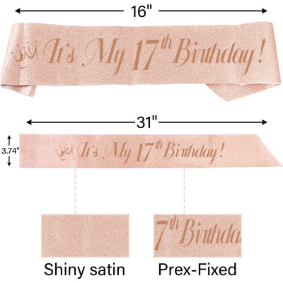 17th Birthday, 17th Birthday Decorations for Girls, 17th Birthday Sash, 17th Birthday