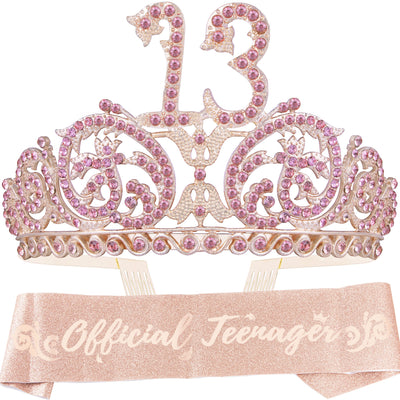 13th Birthday Sash And Tiara For Girls - Fabulous Set: Glitter Sash + Ripples