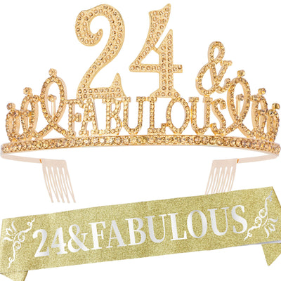 24th Birthday Gifts for Women, 24th Birthday Crown and Sash for Women, 24th Birthday