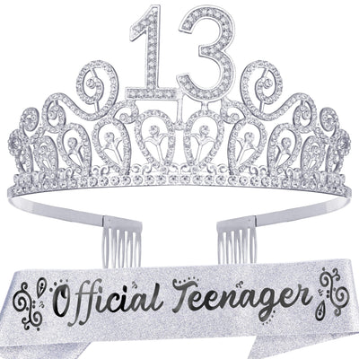 13th Birthday Sash And Tiara For Girls - Fabulous Set: Glitter Sash + Ripples