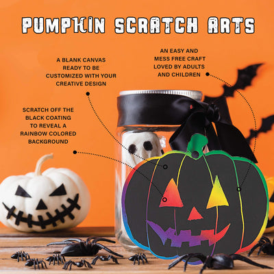 Neliblu Halloween Scratch Art Paper Crafts Kit Bulk Pack of Halloween Pumpkins with Magic