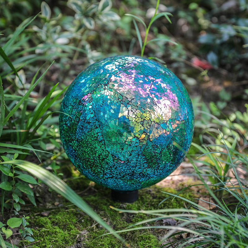 10 Inch Mosaic Colorful Gazing Ball,Iridescent Crackled Glass Mosaic Globe For Yard &