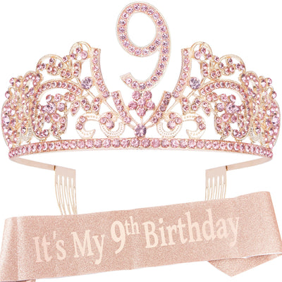 9th Birthday Gifts for Girl, 9th Birthday Tiara and Sash, 9th Birthday Decorations