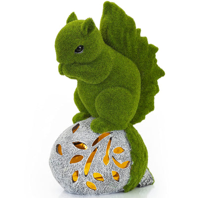 VP Home Flocked Squirrel with Glowing Acorn Solar Powered LED Outdoor Decor Garden