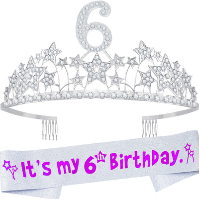 6th Birthday Gifts for Girls, 6th Birthday Tiara and Sash, 6th Birthday Decorations