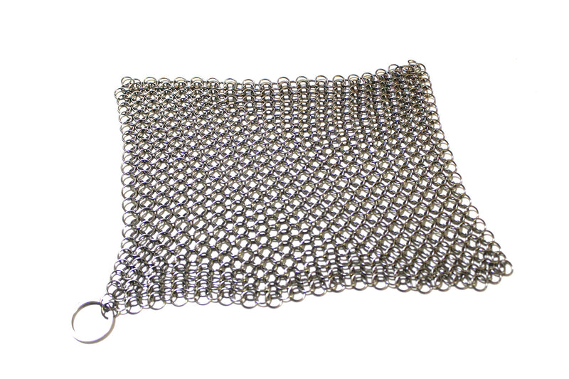 18/10 Stainless Steel Chainmail Scrubber, 8" x 8", for Cast Iron Pans and Pots