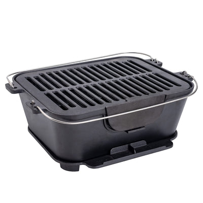 Pre-Seasoned Hibachi-Style Portable Cast Iron Charcoal Bbq