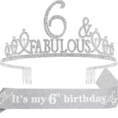 6th Birthday, 6th Birthday Gifts for Girls, 6th Birthday Tiara and Sash Silver, 6th