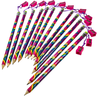 Kicko Mega Magical Rainbow Pencil with Sharpener - 12 Pack - 15 Inches - Jumbo School