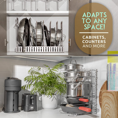 Geekdigg Pot And Pan Organizer For Cabinet, Extensible And Length Adjustable Lid Rack