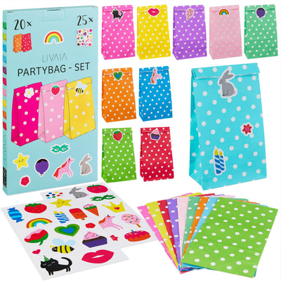 Party Favor Bags: 20 Candy Bags For Birthday Party With Stickers  Small Gift