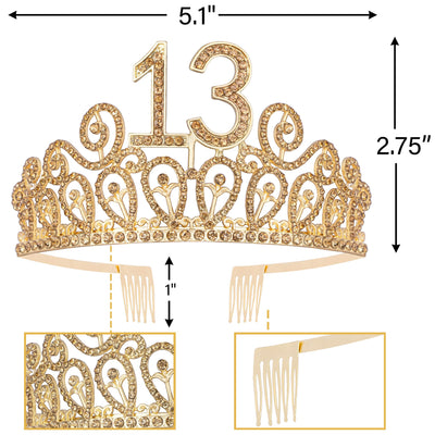 13th Birthday Sash And Tiara For Girls - Fabulous Set: Glitter Sash + Ripples