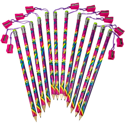 Kicko Mega Magical Rainbow Pencil with Sharpener - 12 Pack - 15 Inches - Jumbo School