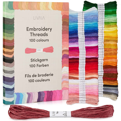 Embroidery Thread Set: Cross Stitch Floss In 100 Colours, 164 Ft Each