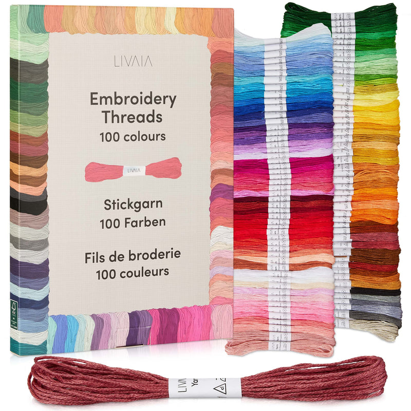 Embroidery Thread Set: Cross Stitch Floss In 100 Colours, 164 Ft Each