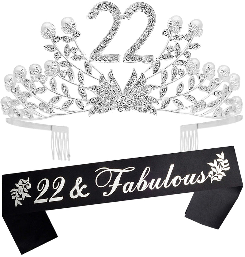 22nd Birthday Gifts for Girls, 22nd Birthday Tiara and Sash, 22 Fabulous Sash and Crystal