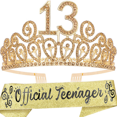 13th Birthday Sash And Tiara For Girls - Fabulous Set: Glitter Sash + Ripples