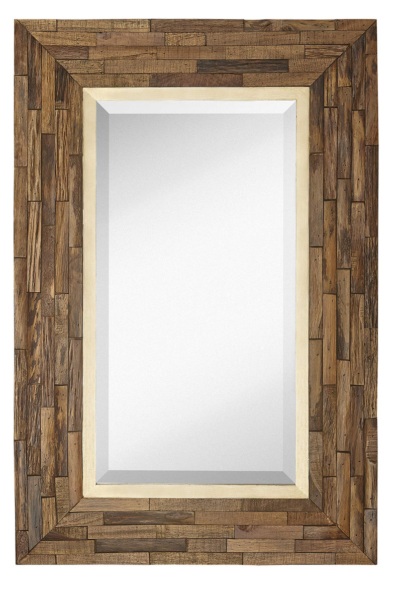 Rustic Natural Wood Framed Wall Mirror | Solid Construction Glass Wall Mirror | Vanity