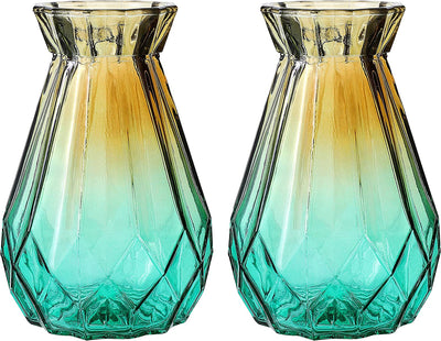 6 Tall Diamond-Faceted Decorative Glass Flower Vases, Set