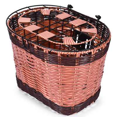 Wicker Bike Basket With Adjustable Leather Straps - Removable Old Fashion Front