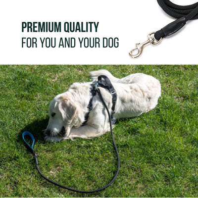 Robust Rope Dog Leash  With Padded Handle  Reflective Hand Loop  Black