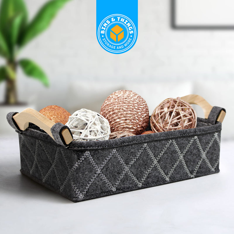 Bins & Things Felt Storage Bins Basket Set of 3 (S, M, L) Fabric Rectangle Storage