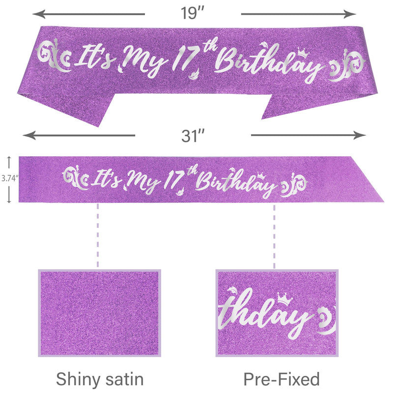 17th Birthday Sash And Tiara For Girls - Fabulous Set: Glitter Sash