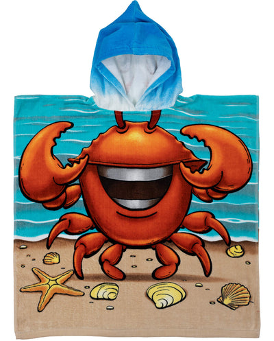 Kids Super Soft Plush Crabbie Cotton Hooded Poncho Bath Beach Pool