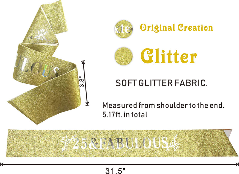 25th Birthday Gifts for Women,25th Birthday Tiara and Sash Golden,25th Birthday