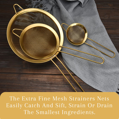 2lb Depot Stainless Steel Kitchen Strainers Set - 3 Extra-Fine Mesh Strainers