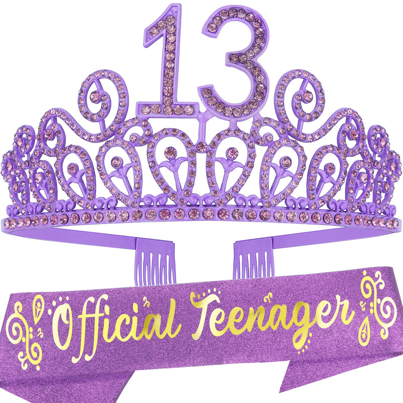 13th Birthday Sash And Tiara For Girls - Fabulous Set: Glitter Sash + Ripples