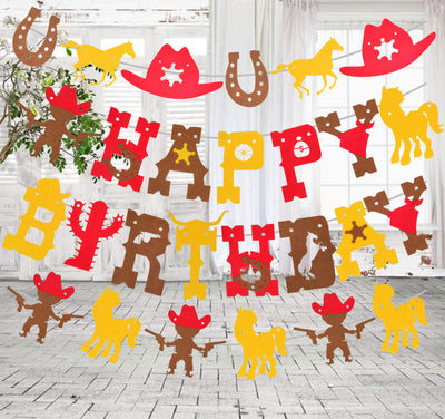 Cowboy Theme Birthday Party Supplies for Boys Banners, Cowboy Birthday Decorations, Pink