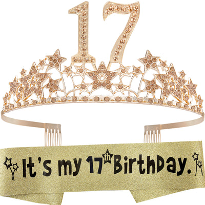 17th Birthday Sash And Tiara For Girls - Fabulous Set: Glitter Sash