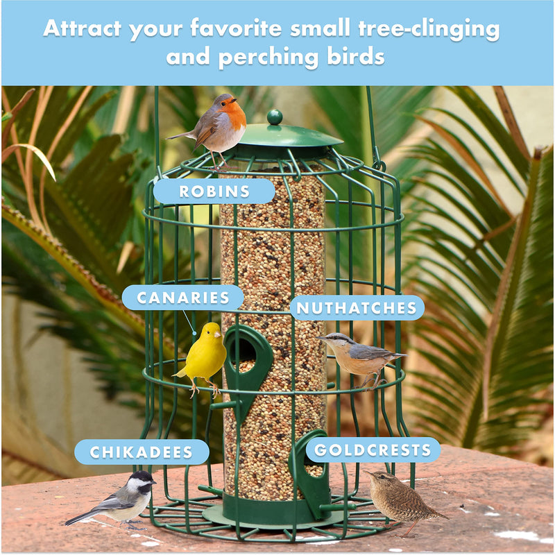 Squirrel Resistant Metal Bird Feeder - Heavy Duty Hanging Caged Tube Bird Feeder