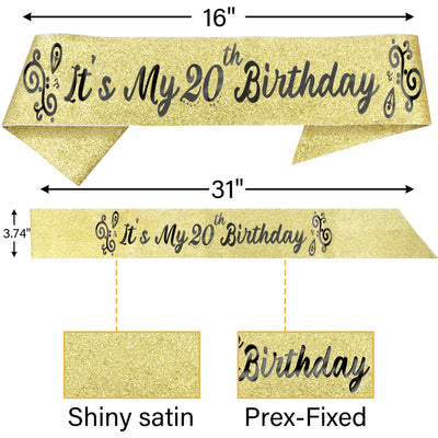 20th Birthday, 20th Birthday Decorations for Women, 20th Birthday Tiara and Sash, 20th