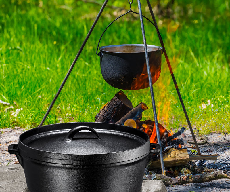 PreSeasoned Cast Iron Dutch Oven With Flanged Lid Iron Cover, For Campfire Or Fireplace